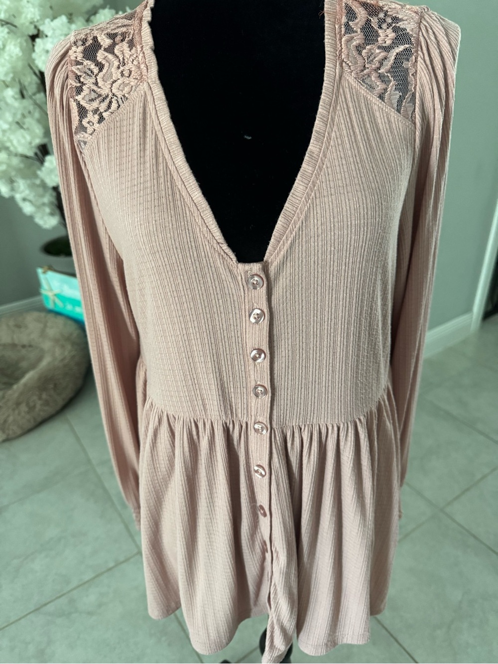 torrid Blush Lace-Shoulder Button-Front Tunic